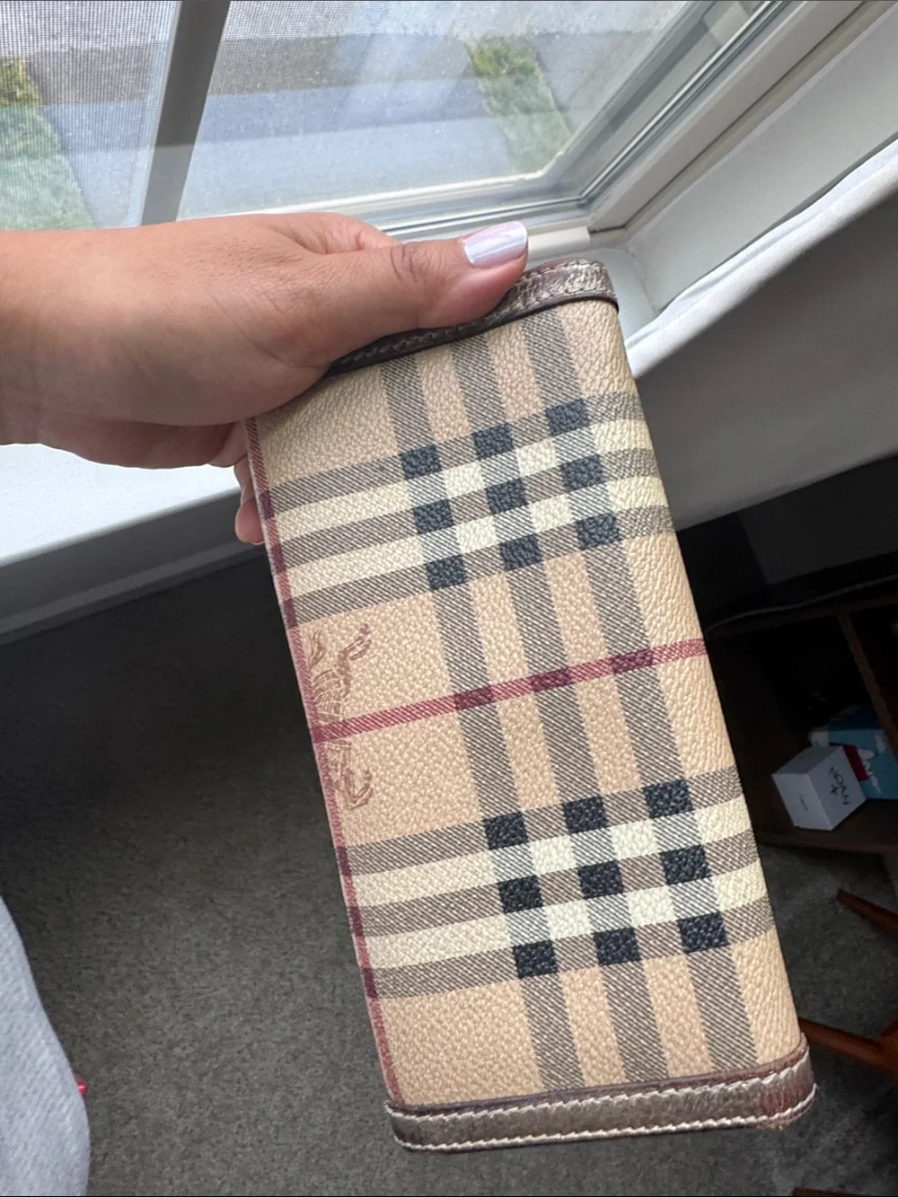Burberry Check Leather Wallet with dust bag